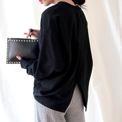 Women`s Boxy Sweatshirt/Overfit T-shirt/Back Slit/Loose Fit/Women Clothing