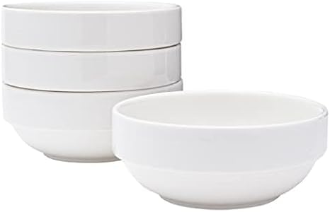 Vikko Small 7 Ounce White Bowl, Set of 4 White Dessert Bowls, Fine Porcelain, Stackable Small Snack Bowl, Dishwasher Safe