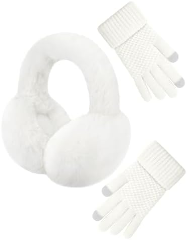 Senker Fashion Winter Ear Muffs Gloves for Women Foldable Warm Earmuffs Faux Fur Fluffy Warmers Covers Headband Cold Weather