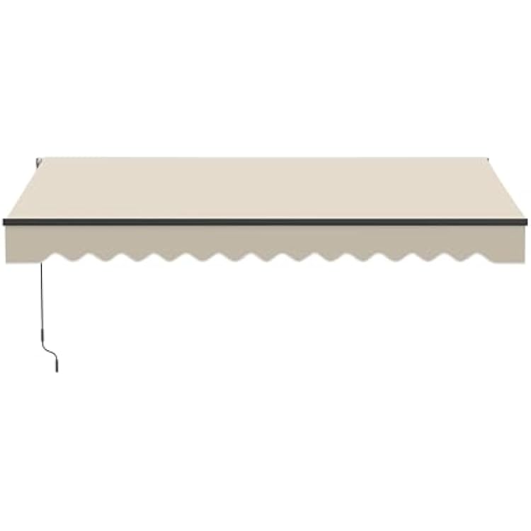 Aleko 10x8 feet Caribbean Style Manual Black Frame Awning, UV-Protected Sunshade Canopy with Hand Crank and Durable Steel Frame for Deck, Porch, Backyard - Ivory Cream