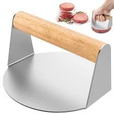Yuvarlak Smash Burger Presi,12 Cm,3 Mm 304 Paslanmaz Çelik Burger Presi, Ahşap Saplı