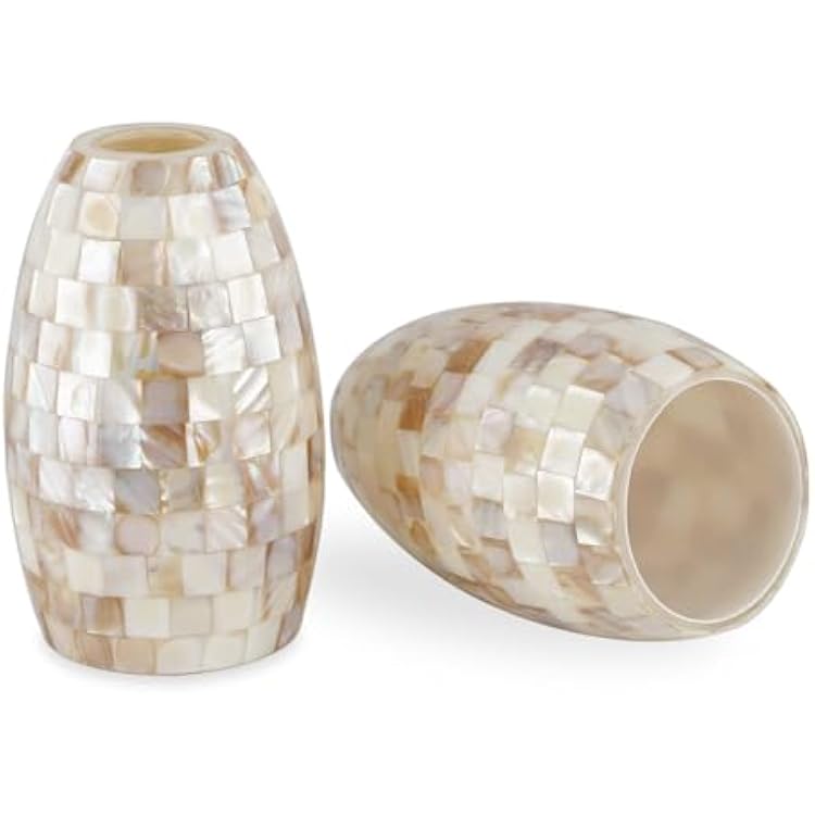 Kira Home Coast 7 Hand-Crafted Mosaic Sea Shell Glass Shades, Replacement Glass, 1-58 Fitter Opening for Threaded Medium Base Socket, 7.5 x 4.5, 2-Pack