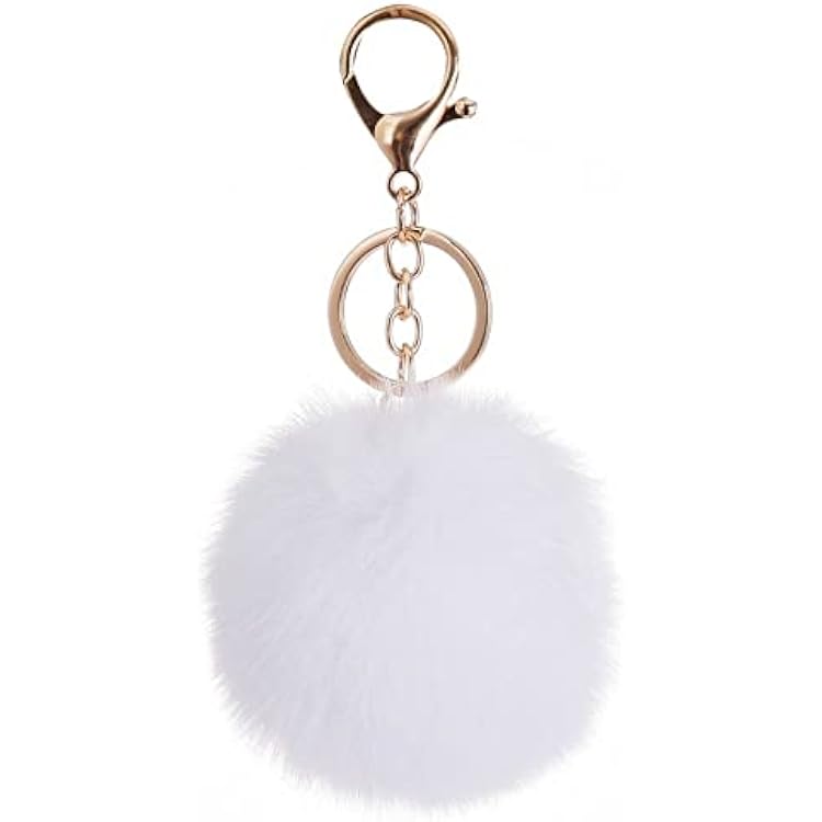 Cute Pompom Keychains Fluffy Faux Fur Ball Keychain Bag Hanging Pendant Purse Charm Key Holderwhite