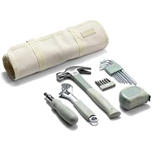 TINKR Home Essentials Tool Kit Hammer, Ratchet Screwdriver, Tape Measure, Allen Keys & Wrench in Canvas Case. Modern Tool Set for DIY & Home Repairs