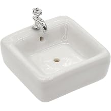 1:12 Scale Ceramic Sink with Removable Faucet - Miniature Dollhouse Bathroom and Kitchen Accessories for Victorian Style Decor, Realistic Doll House Furniture (Durable Resin Basin Set)