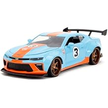 Jada Toys Big Time Muscle 1:24 2016 Chevy Camaro SS Widebody Gulf Die-Cast Car, Toys for Kids and Adults(Blue/Orange)
