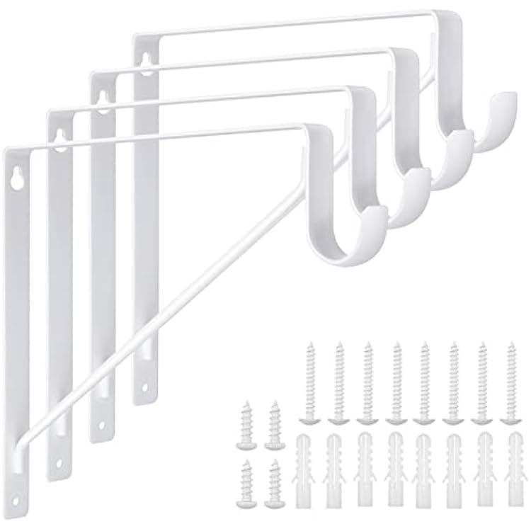 4 Pack Heavy Duty Closet Rod Brackets Holder 11 x 11 x 1 Inch White Closet Rod Support Bracket Black Steel Closet Rod Holders for Hanging Clothes Rod Support Brackets White - 4Pack