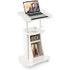 Tangkula Mobile Lectern Podium, Height Adjustable Podium Stand, Standing Sit-to-Stand Desk, Rolling Cart Laptop Desk with Swivel Top Movable Wheels & Storage