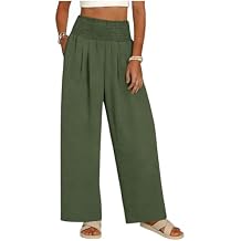 Women's Palazzo Pants Flowy High Waisted Wide Leg Pants Lounge Beach Trousers with Pockets Business Casual Clothes