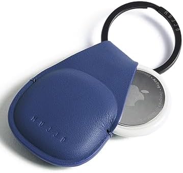 Mujjo Leather Keychain Cover - Compatible with AirTags - Durable & Luxurious Design - Secure Fit - Premium Leather - Monaco Blue