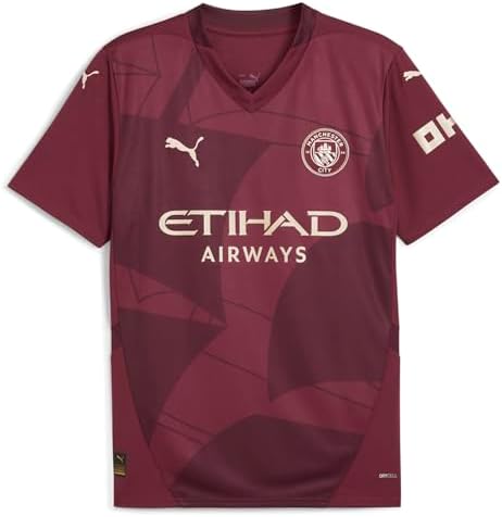 PUMA Mens MCFC Third V Neck Short Sleeve Soccerjersey Casual - Red - Size M