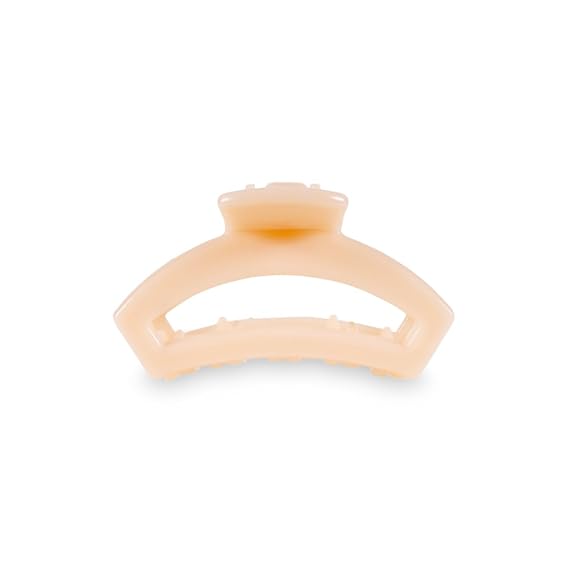 TELETIES - Tiny Open Hair Clip - For Super Thin Hair, Little Kids, Half-up Hairstyles - Strong Grip, Bendable Teeth, Open Cutout Design - Mini Claw Clip - For All Hair Textures - Almond Beige