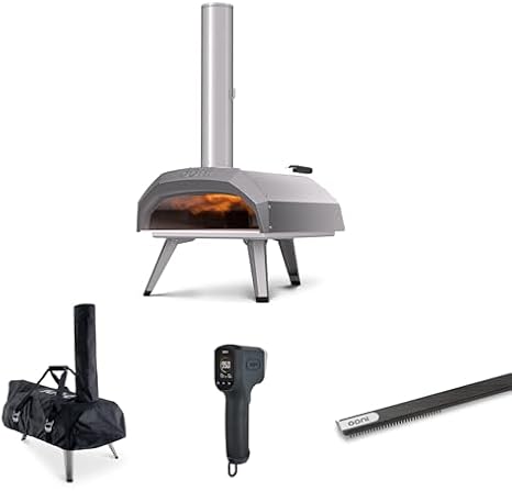Ooni Karu 12 Outdoor Multi-fuel Pizza Oven Bundle - Includes Pizza Oven Cover, Oven Brush and Infrared Thermometer