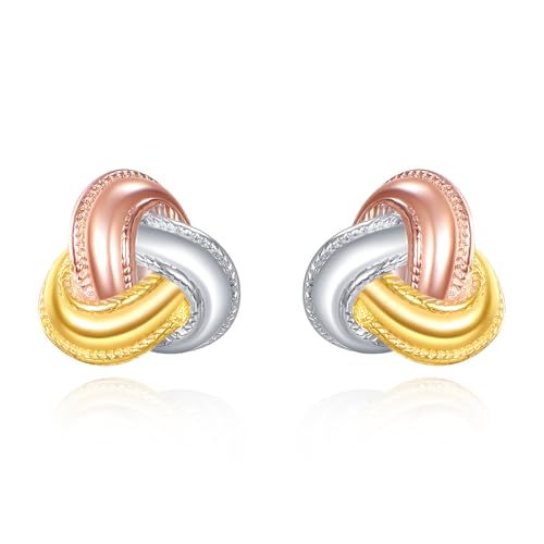 925 Sterling Silver Three Color Love Knot Earrings Celtic Studs Yellow Rose Gold Plated Jewelry Gifts for Women