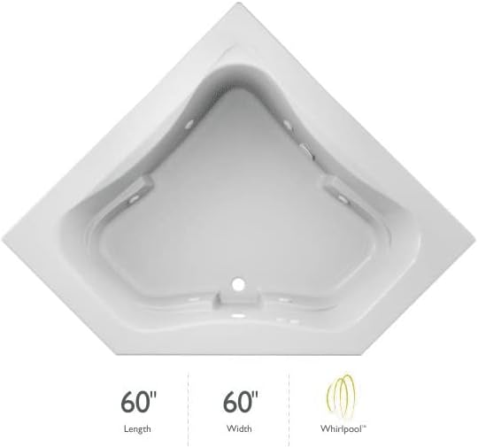 JACUZZI SIGNATURE Acrylic Corner Drop-In Bathtub with Jets, Slip Resistant, Center Drain Placement, Right Hand Equip, 60 (L) x 60 (W), White
