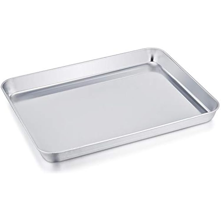 TeamFar Stainless Steel Compact Toaster Oven Pan Tray Ovenware Professional, 8x10.5x1, Heavy Duty & Healthy, Deep Edge, Superior Mirror Finish, Dishwasher Safe