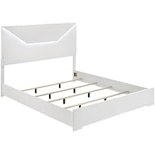 Coaster Home Furnishings Ives Contemporary Wood Queen Size LED Panel Bed Frame 57-inch Headboard White High Gloss 224941Q