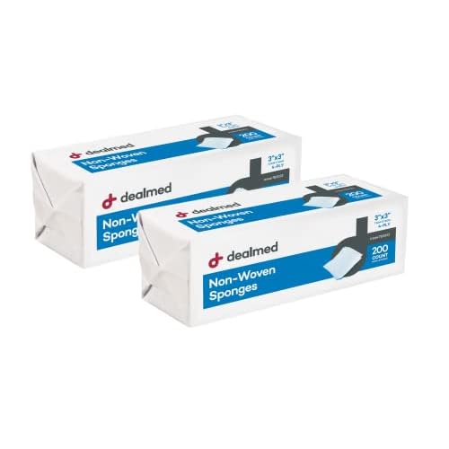 Dealmed 3 x 3 Non-Woven Gauze Sponges 200 Count 4-Ply All-Purpose Non-Sterile Absorbent Dental Gauze Wound Care Product for First Aid KitMedical Facilities Pack of 2