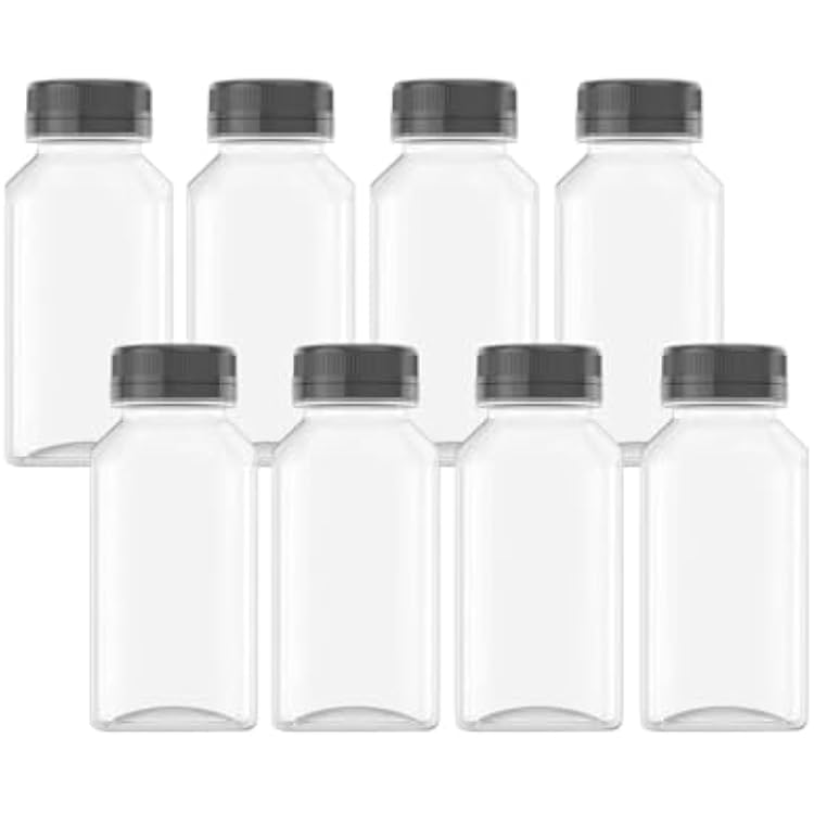 Goiio 8 Pcs 8 Oz Plastic Juice Bottles Empty Clear Containers with Tamper Proof Lids for Juice, Milk and Other Beverage
