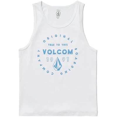 Volcom Mens Graphic Tank Top Soft Cotton Sleeveless Shirt with Logo Print, White Mortis, X-Large