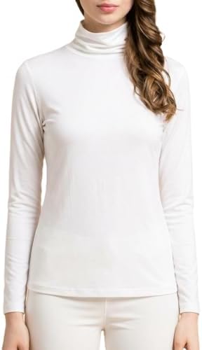 Womens Silk Tops Turtleneck Long Sleeve Mulberry Silk T Shirt Ultra Soft Thermal Layer Tops Slim High Neck Blouse Undershirts