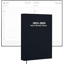 2025-2026 Daily & Monthly Planner - Daily Planner One Page Per Day from July 2025 to June 2026, 5.8'' x 8.3'' Hourly Appointment Book Perfect Organizer Daily Life, Fabric Cover, Black