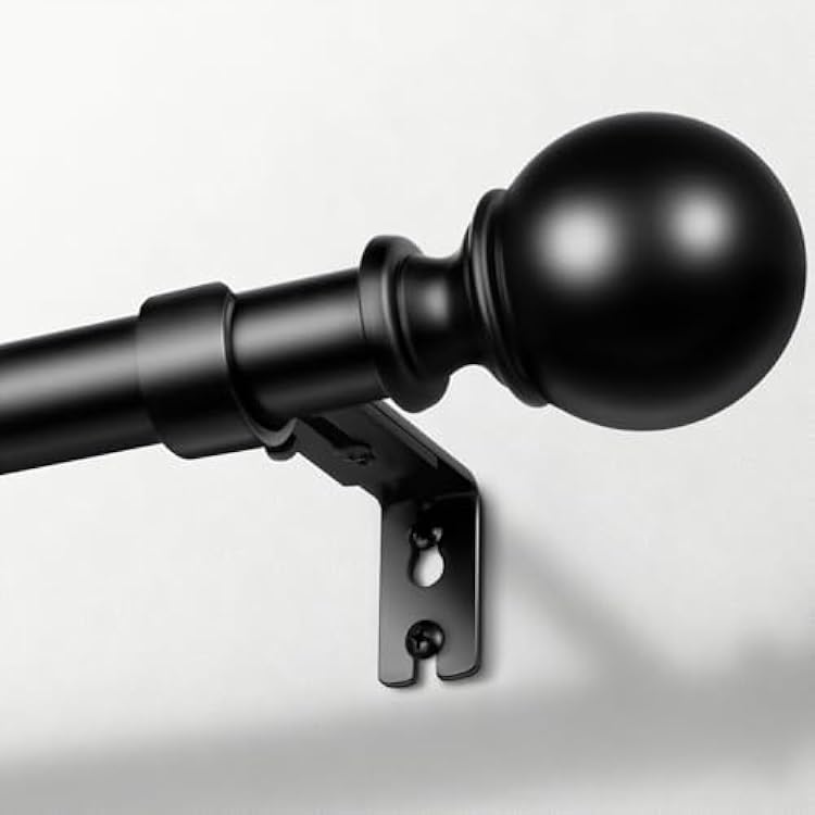 Zeerobee Curtain Rods for Windows 32 to 48, 1 Inch Adjustable Heavy Duty Black Curtain Rod, Outdoor Indoor Room Divider Modern Drapery Pole, 32-48