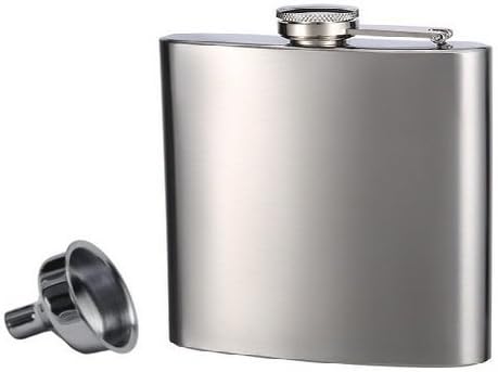 Hip Flask and Refill Funnel Set - 6 oz, Easy Pour, Laser Welded and Sealed, Leakproof, Attached Screw-On Cap -  in Gift Box