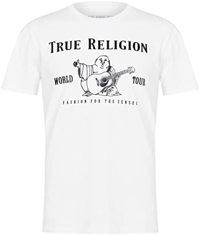 True Religion Mens Graphic T-Shirt Short Sleeve Metallic Buddha Tee, Mens T Shirt