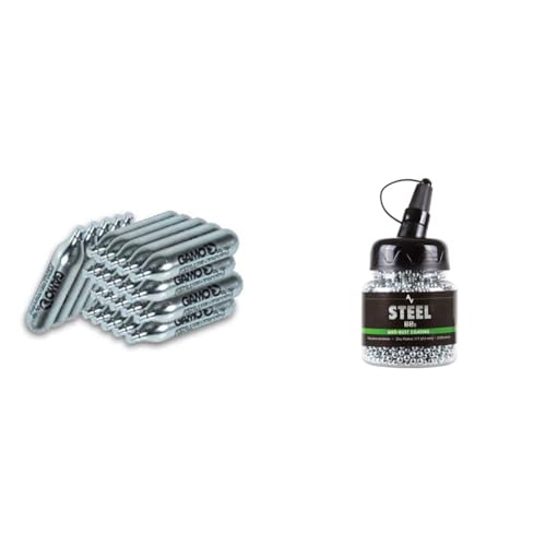 Gamo 25-Pack 12-Gram CO2 Cylinders Bundle with Air Venturi 2,500ct 5.1 Grain 177 Cal Zinc-Plated Steel BBS