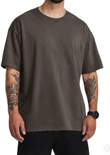 Men's Fashion Oversized T-Shirts Short Sleeve Loose Fit Drop Shoulder Crewneck Casual Tee Tops