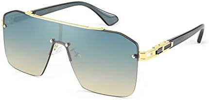 Karsaer Vision Oversized Stylish One Piece Frameless Sunglasses Flat Top Chic Big Gold For Men Women Trendy Crafted Glasses