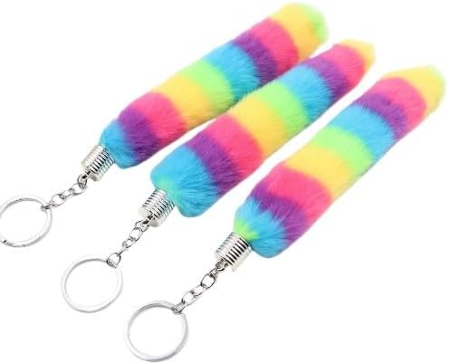 Rainbow Plush Faux Fur Tail Key Chain Ornament, Furry Pendant for Car Keys, Creative Velvet Accessory for Men and Women1PC