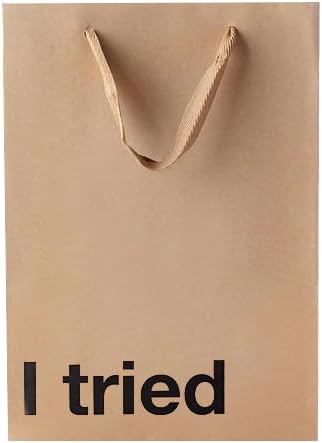 MilkToast Brands Funny Gift Bag, 11" x 8" x 4" Size, I tried, Brown Kraft Paper Bag with Sarcastic Phrases, Funny Gift Bag for White Elephant Gifts, Father's Day, Christmas, Holidays, Office Parties