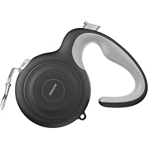 AutoBrake Retractable Dog Leash, 16Ft Nylon Tape, 360 Tangle-Free Design, Ergonomic Lightweight Handle for Medium Large Dogs (Black)