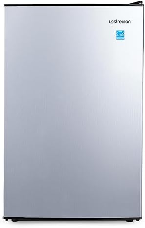 Upstreman 4.5 Cu.Ft Mini Fridge with Freezer, Single Door Small Refrigerator, Adjustable Thermostat, Low noise, Energy-efficient, Compact Refrigerator for Dorm, Office, Bedroom, Silver-SR45