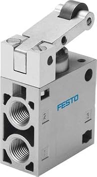 FESTO R-3-1/4-B (8985),0.95 to 10 BAR, 3/2; Closed; MONOSTABLE, 600 L/MIN Flow, DIE-CAST Aluminum, G1/4 Pneumatic Connections, Mechanical Actuation, NBR Seals, Roller Lever Valve, Series R