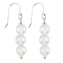 Genuine Crystals Beads Dangling Earrings, Wicca & Reiki Healing Crystals, Handmade Boho Lightweight Jewelry, Silver Plated, Fashion Trendy Birthday Christmas Gift for Women