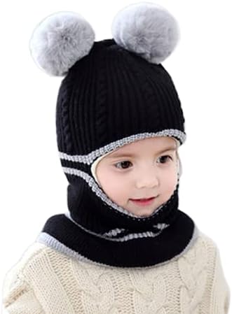 Kids Winter Plus Velvet Thickened face Protection Scarf Skull Caps Cute Beanie Cap Winter Soft Warm Knit Caps