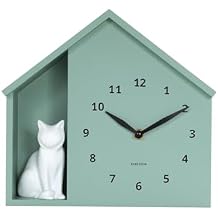 Karlsson Wall Clock Siting Cat - Green - 24.9 x 24.9 x 27 cm - Rectangle - Plastic - Wall Clock Modern Living Room - Wall Clocks