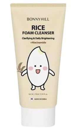 BONNY HILL Rice Foam Cleanser, Clarifying and Daily Brightening with Niacinamide, 170ml/5.74 fl oz, Korean Skincare