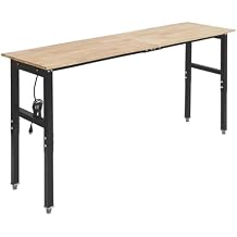 39.3" Height Adjustable Workbench with Power Outlets, 2000 LBS Load Capacity Oak Wood Top Workstation, Heavy-Duty Work Table for Garage Workshop, Office