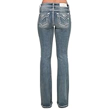 Miss Me Women's Sloane Border Stitched Faux Flap Pockets Mid-Rise Bootcut Jeans