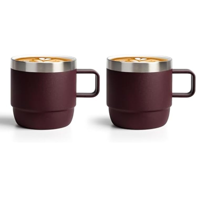 Zenbo 6 oz EspressoCoffee Mug with Handle, Double Wall Vacuum Insulated 188 Stainless Steel Ceramic Lined Cups, Coffee, Tea, Hot & Cold Drinks, No Sweat, Dishwasher SafeWild Vine Red-2Pack