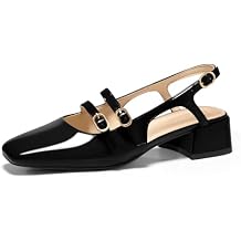 Coutgo Women's Mary Jane Chunky Low Heels Slingback Pumps Closed Square Toe Wedding Dress Shoes