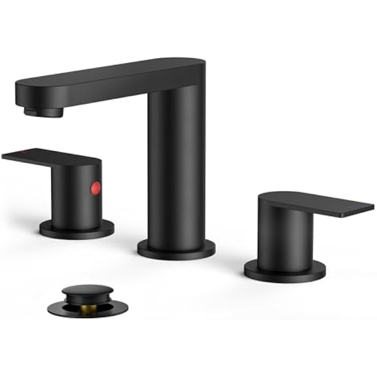 FORIOUS Matte Black Bathroom Faucet 3 Hole, 8 Inch Widespread Bathroom Sink Faucet with Pop-up Drain and cUPC Supply Lines for Basin, Vanity, Laundry Room and Restroom