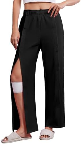 Deyeek Womens Tear Away Pants with Pockets Easy Access Adaptive Pants Post Hip Knee Leg Surgery Breakaway Lounge Sweatpants