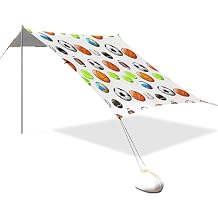 xigua Ball Pattern Beach Tent Sun Shelter with Carrying Bag - Silver Coated Oxford Fabric Beach Canopy for Beach, Camping, Fishing - Includes Windproof Ropes, Sandbags & Stakes