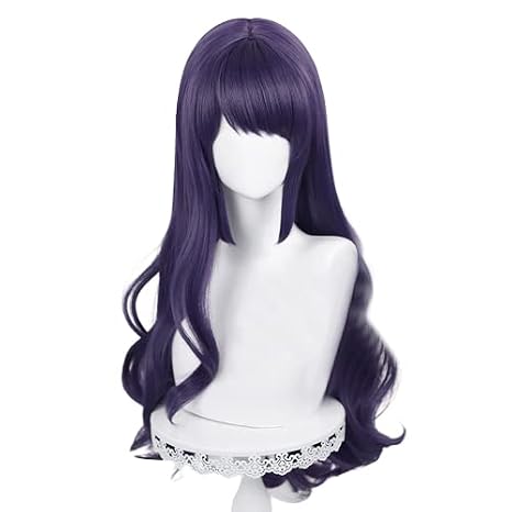 Anime Cosplay Wig Dark Purple Long Curly Hair Cosplay Heat Resistant Synthetic Hair Wigs