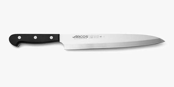 Arcos Chef Knife 9.5 Inch Stainless Steel. Yanagiba Asian Knife. Ergonomic Polyoxymethylene Handle and 240mm Blade. Series Universal. Color Black